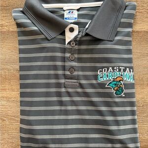 COASTAL CAROLINA Gray & White Striped Polo • Wicking • CCU Chanticleers • L